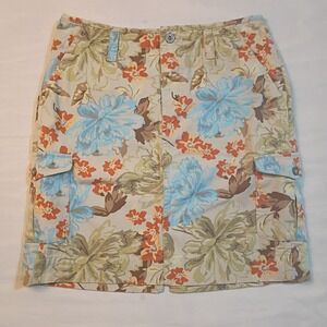 Eddie Bauer Floral Cargo Mini Skirt Womens 6 Khaki Blue Tropical 100% Cotton